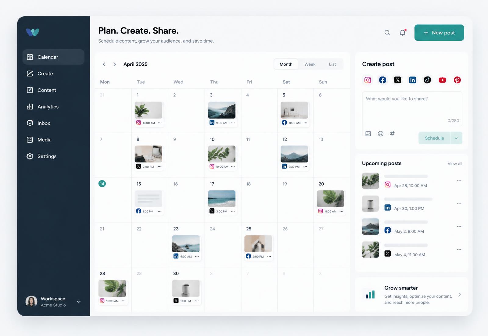 Content calendar and composer inside the dashboard